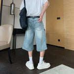Distressed Knee-Length Denim Shorts