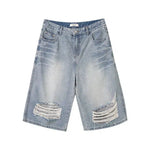 Distressed Knee-Length Denim Shorts