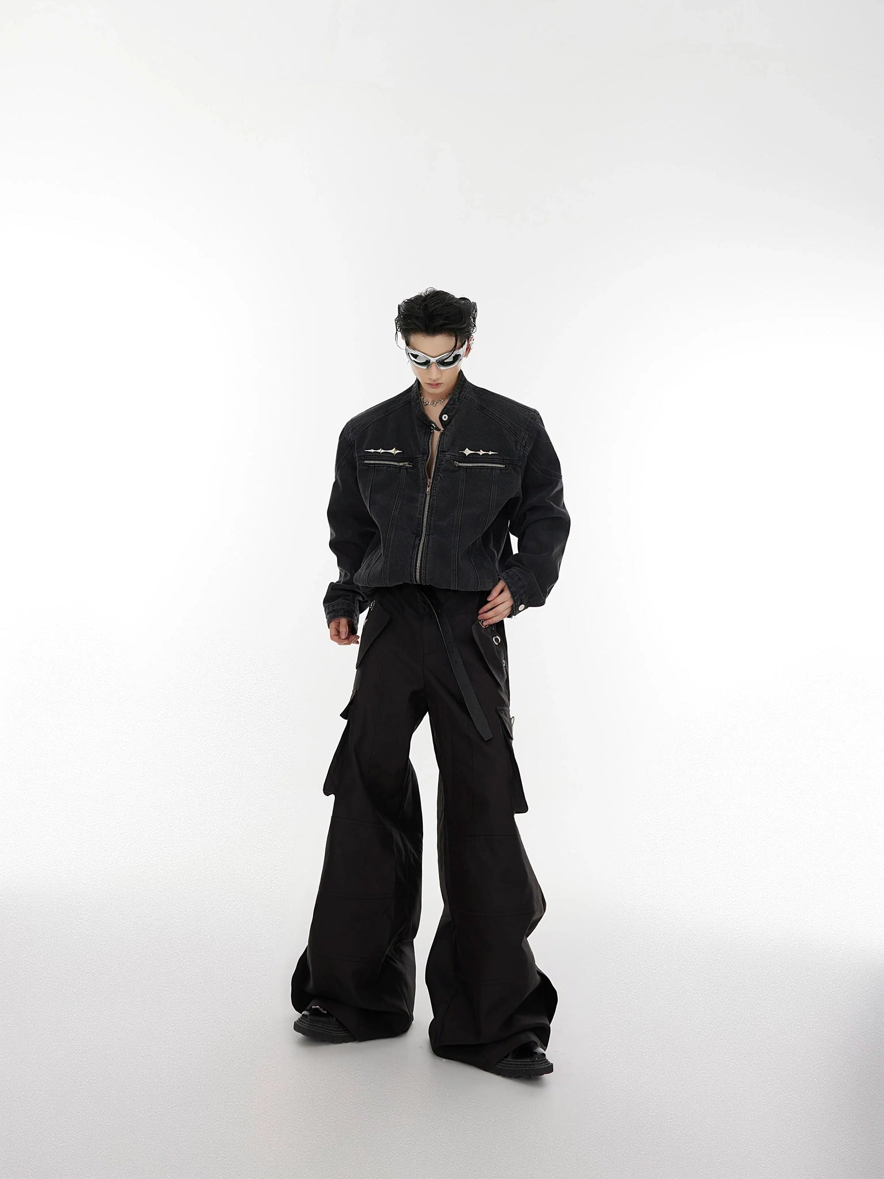 Distressed Metal Accents Denim Jacket