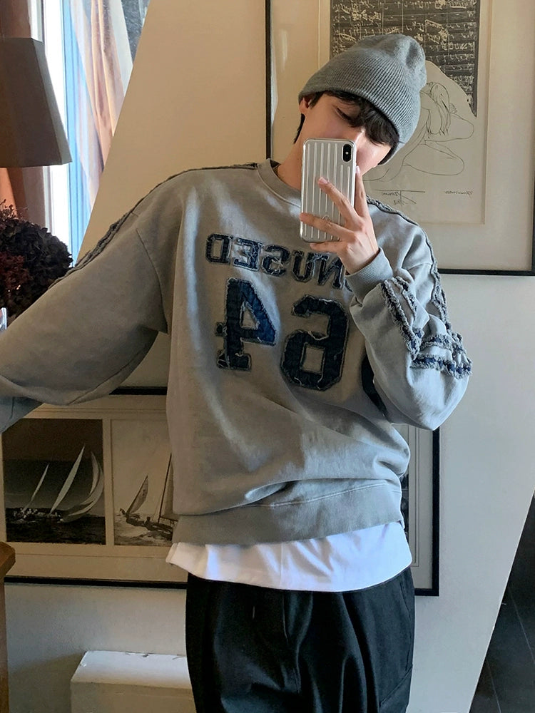 Distressed Number Print Sweatshirt