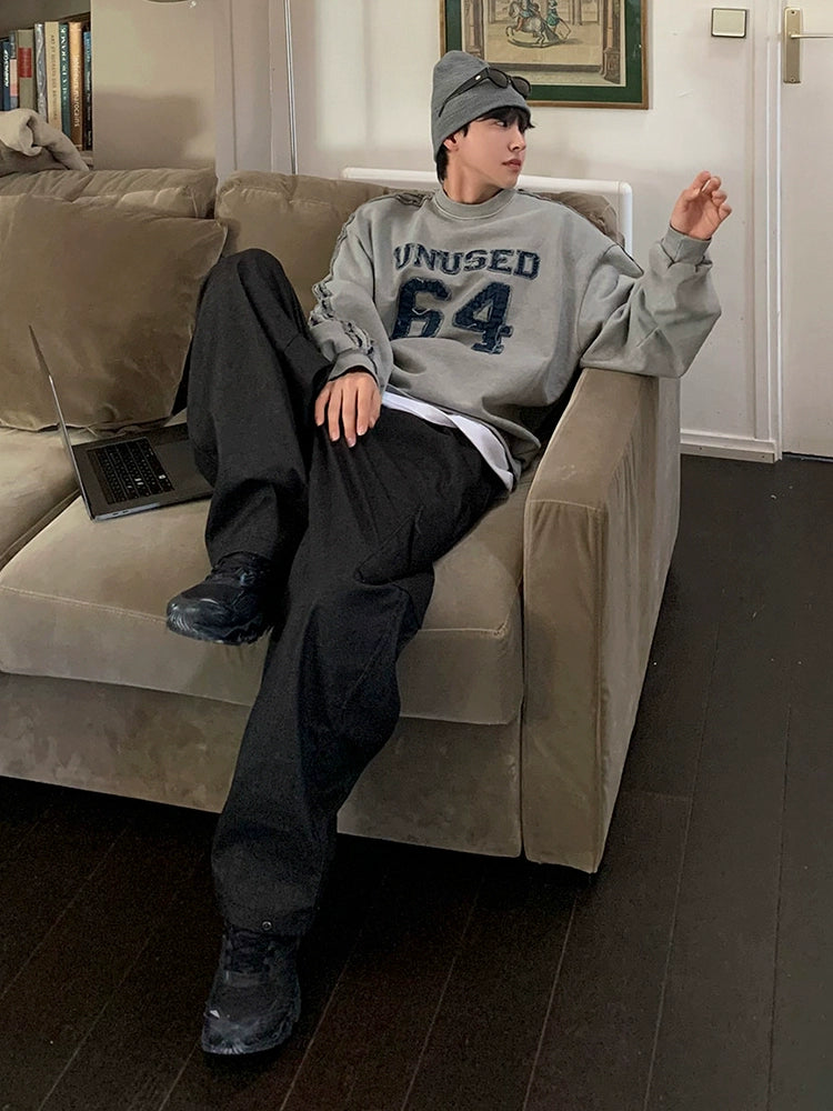 Distressed Number Print Sweatshirt