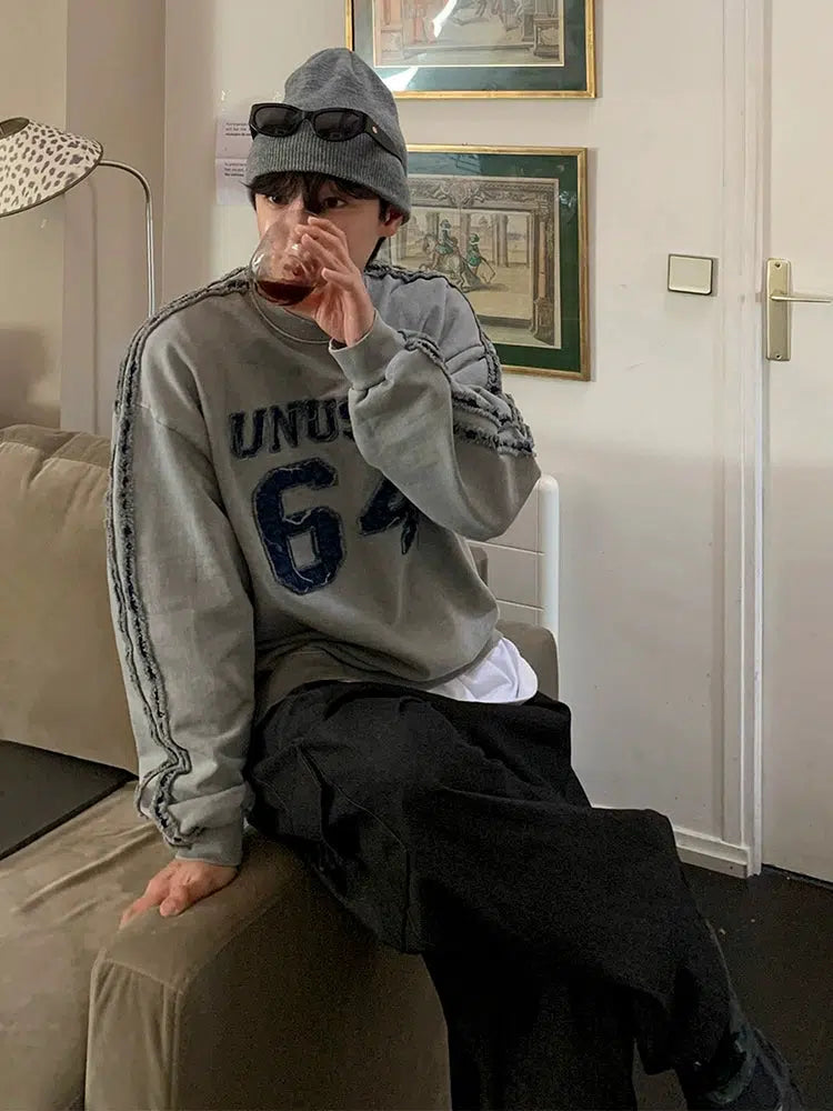 Distressed Number Print Sweatshirt