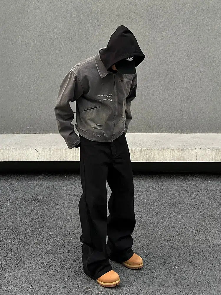 Distressed Pocket Hooded Jacket