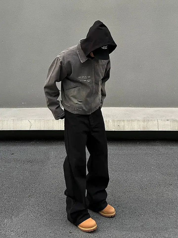 Distressed Pocket Hooded Jacket