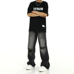 Distressed Ripped Wide-Leg Jeans