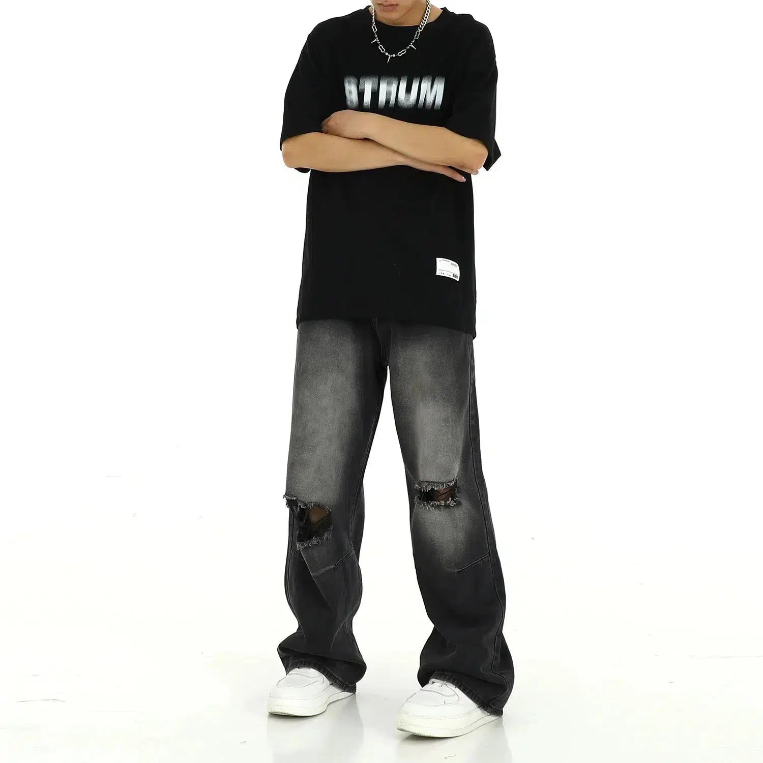 Distressed Ripped Wide-Leg Jeans