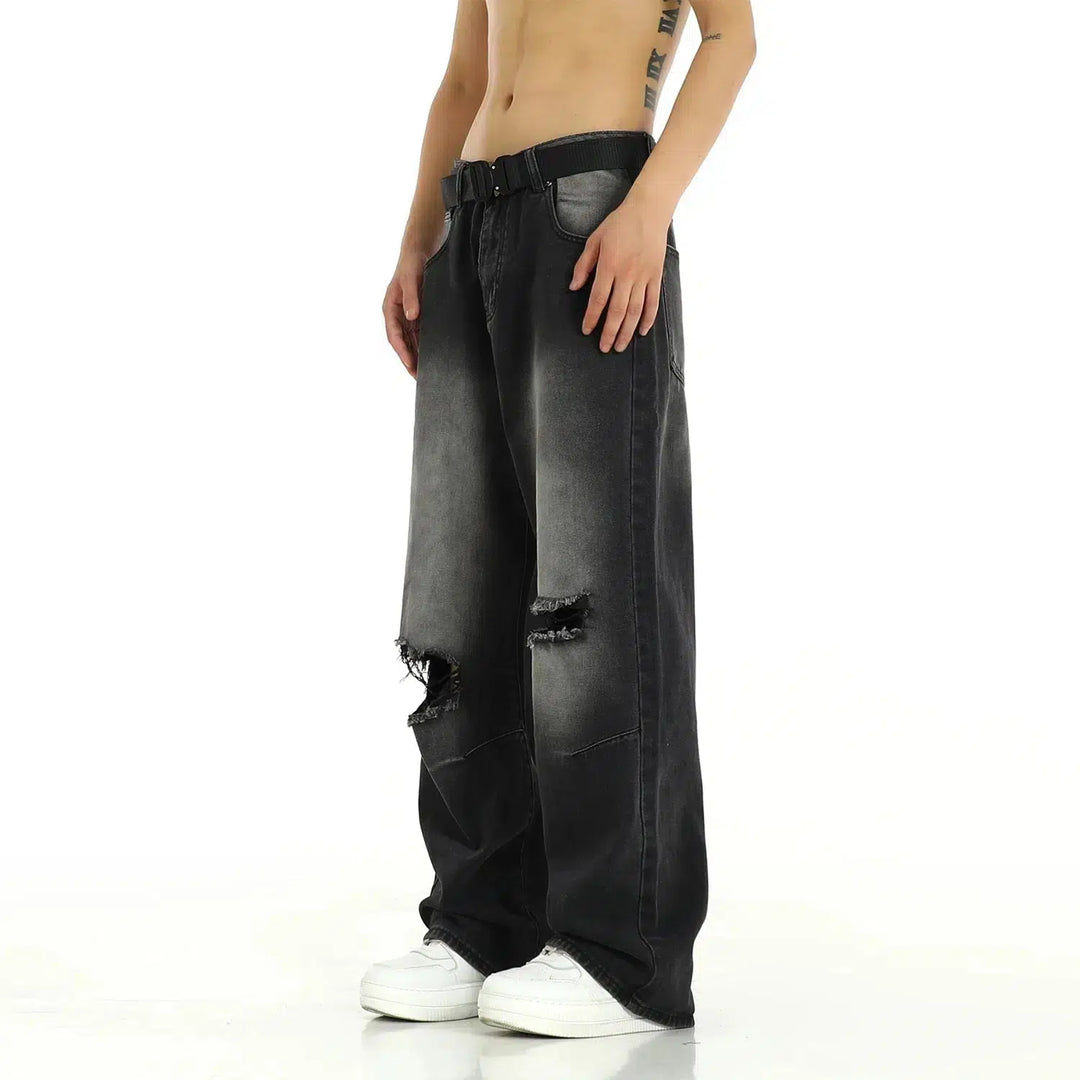 Distressed Ripped Wide-Leg Jeans
