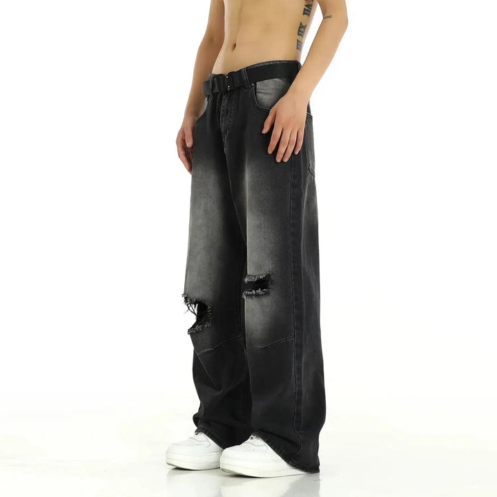 Distressed Ripped Wide-Leg Jeans
