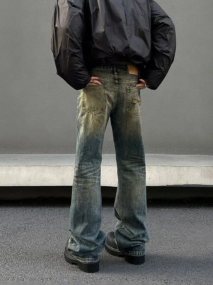 Distressed Slim Fit Straight Leg Jeans