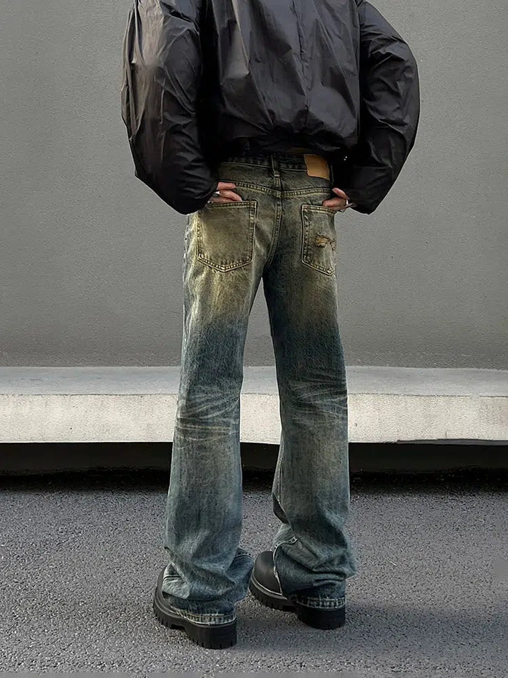 Distressed Slim Fit Straight Leg Jeans