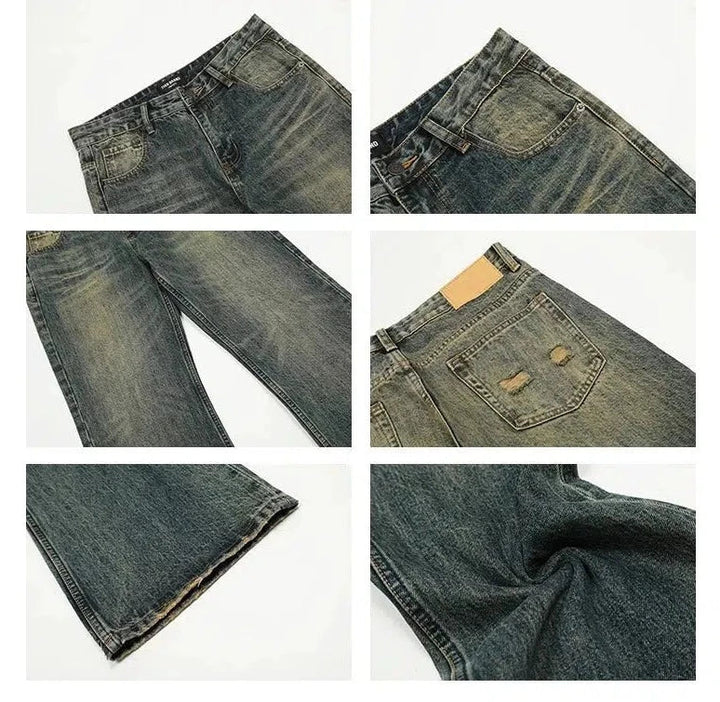 Distressed Slim Fit Straight Leg Jeans