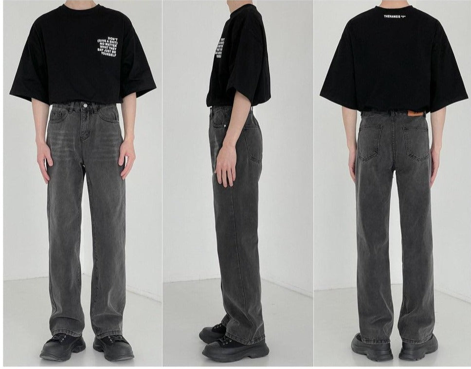 Distressed Washed Gray Straight Pants