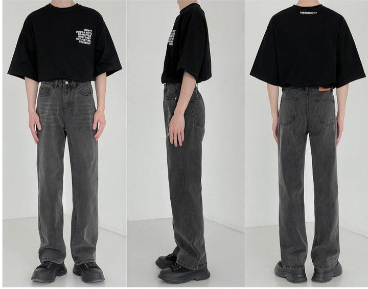 Distressed Washed Gray Straight Pants