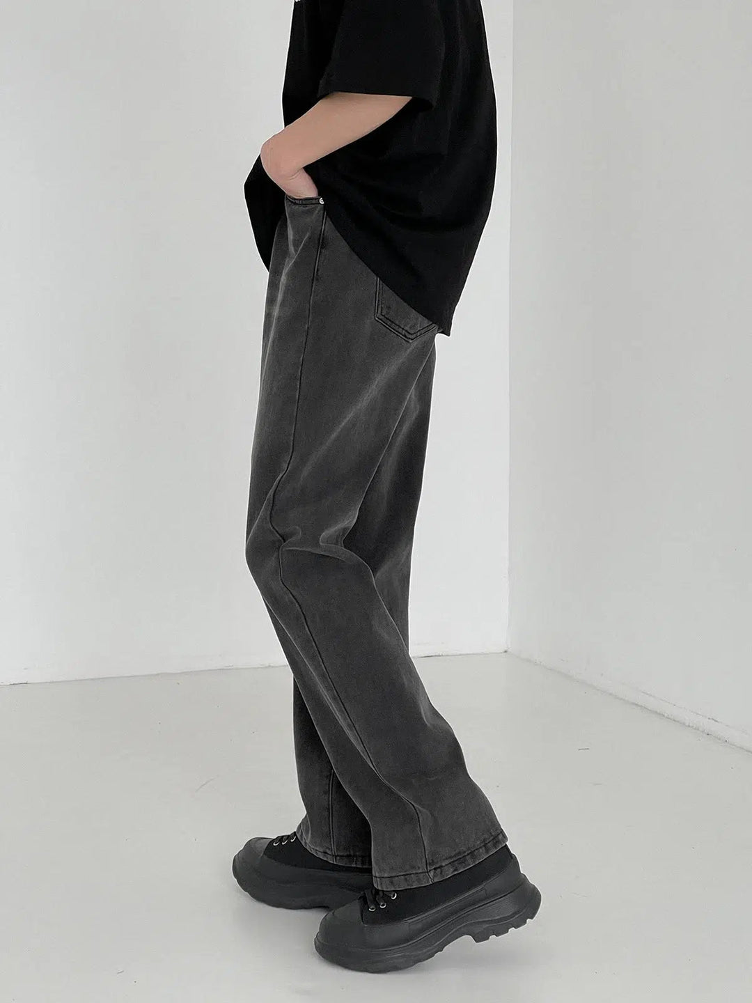 Distressed Washed Gray Straight Pants