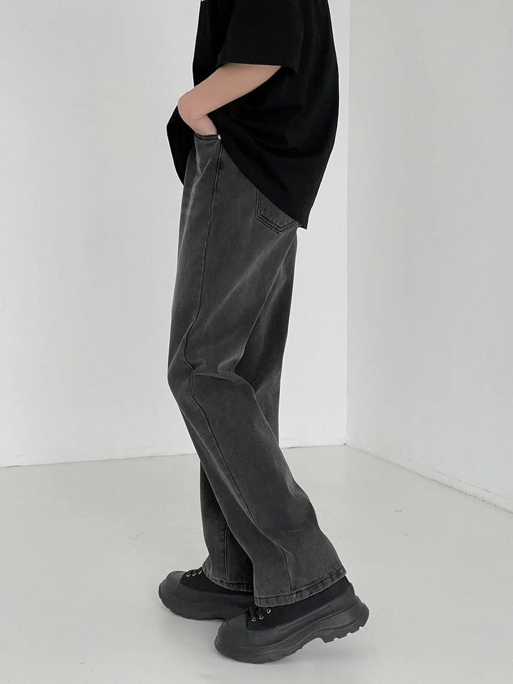 Distressed Washed Gray Straight Pants