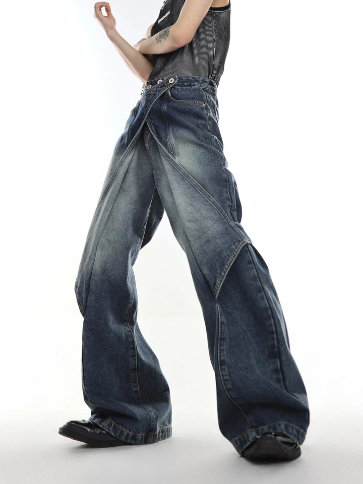 Distressed Washed Bell-bottom Jeans