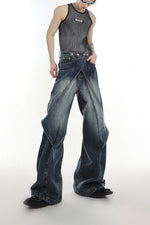 Distressed Washed Bell-bottom Jeans