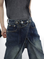 Distressed Washed Bell-bottom Jeans