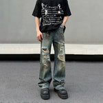 Distressed Wide-Leg Denim Jeans