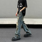 Distressed Wide-Leg Denim Jeans