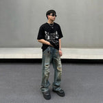 Distressed Wide-Leg Denim Jeans