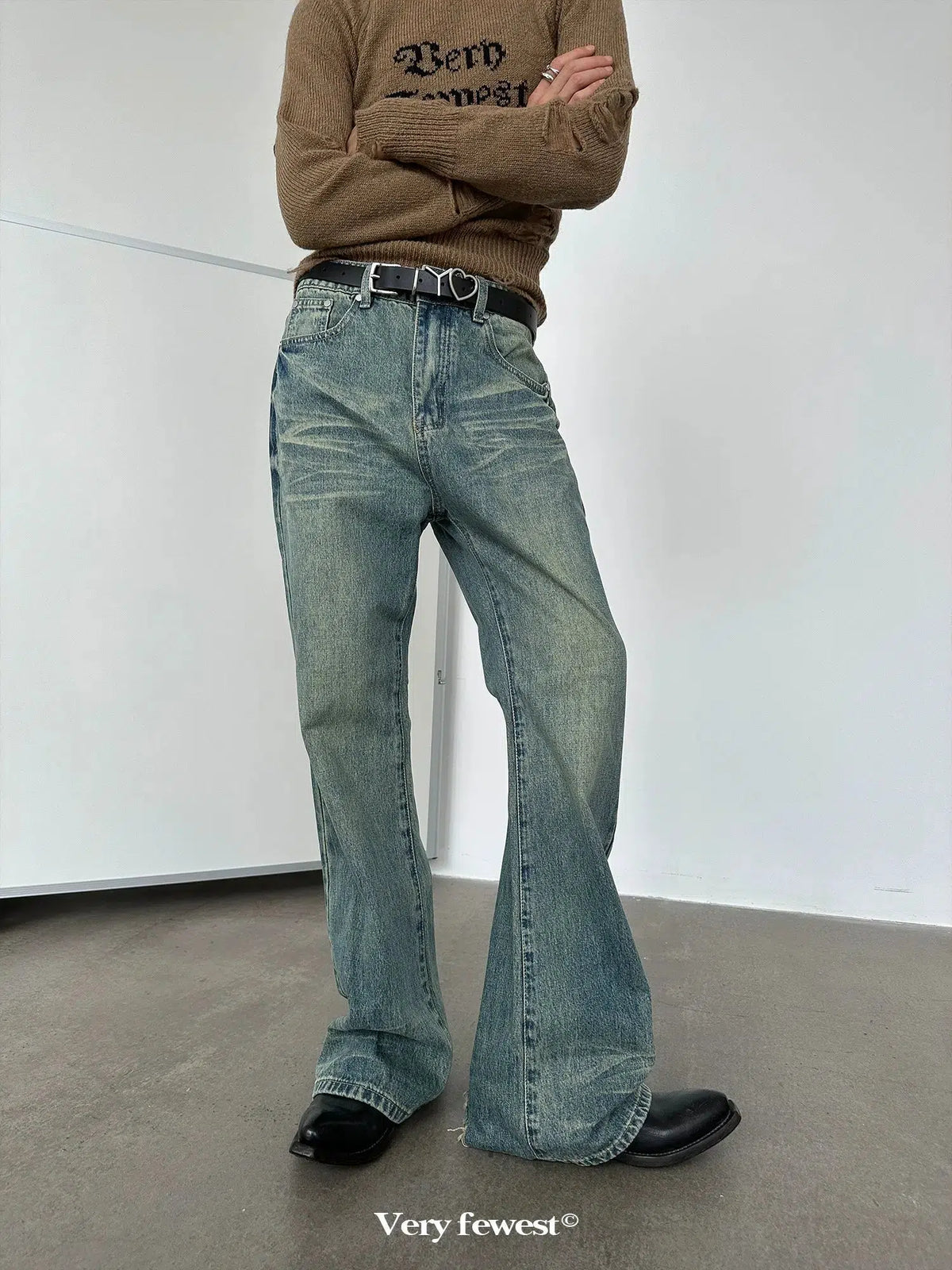 Distressed Wide-Leg Jeans