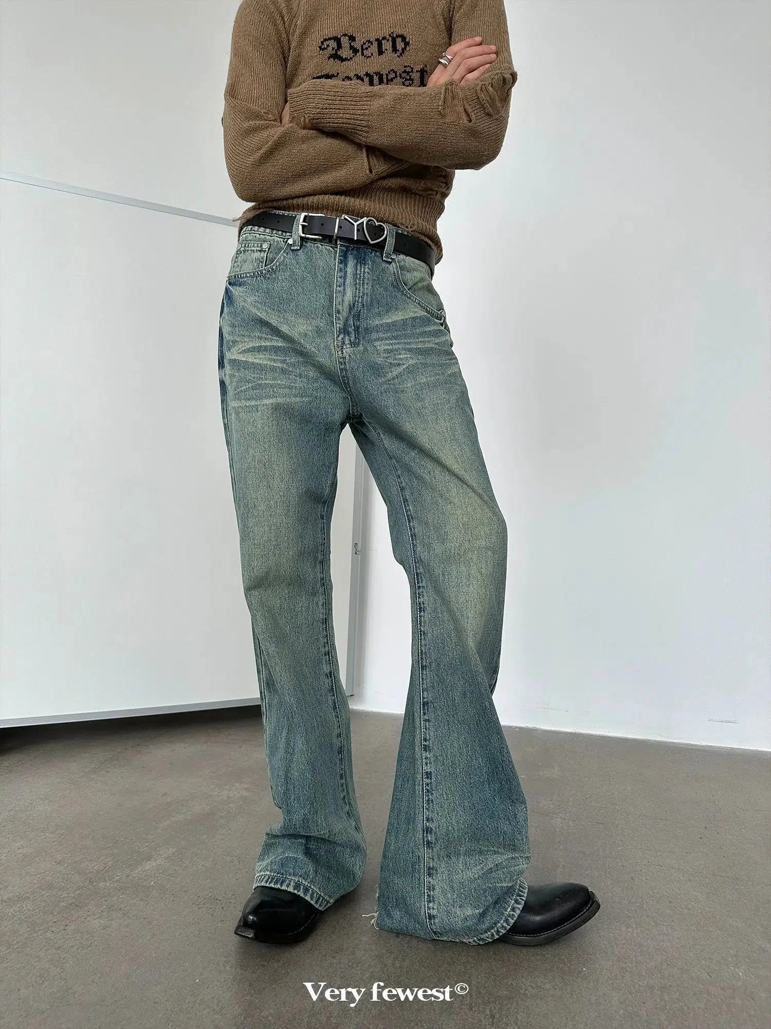 Distressed Wide-Leg Jeans