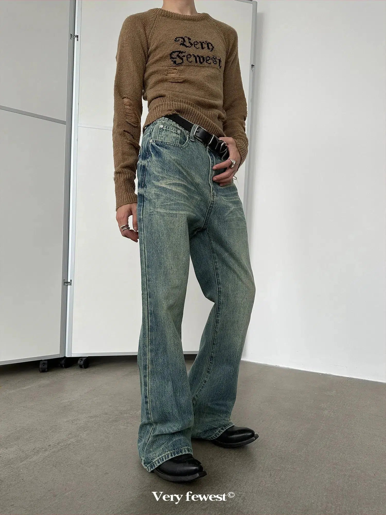 Distressed Wide-Leg Jeans