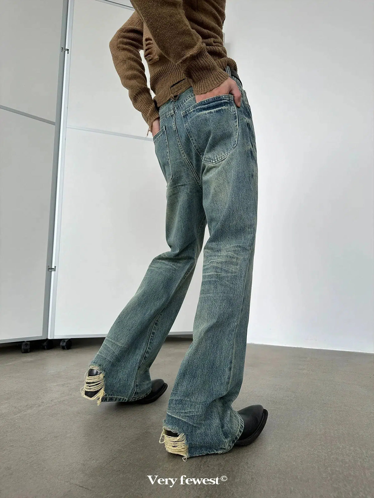 Distressed Wide-Leg Jeans