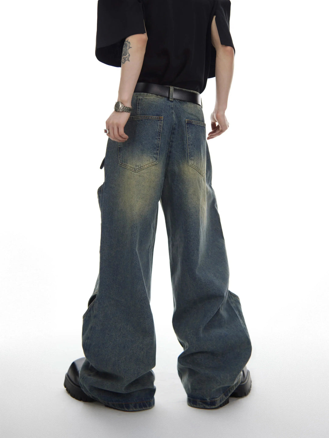 Heavy Distressed Wide-Leg Jeans