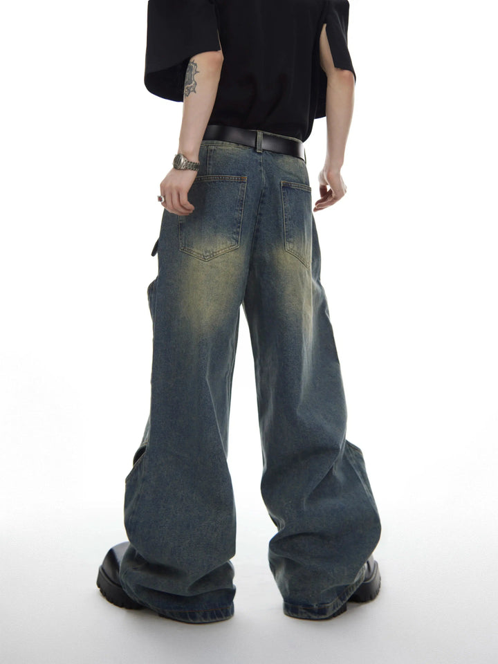 Heavy Distressed Wide-Leg Jeans