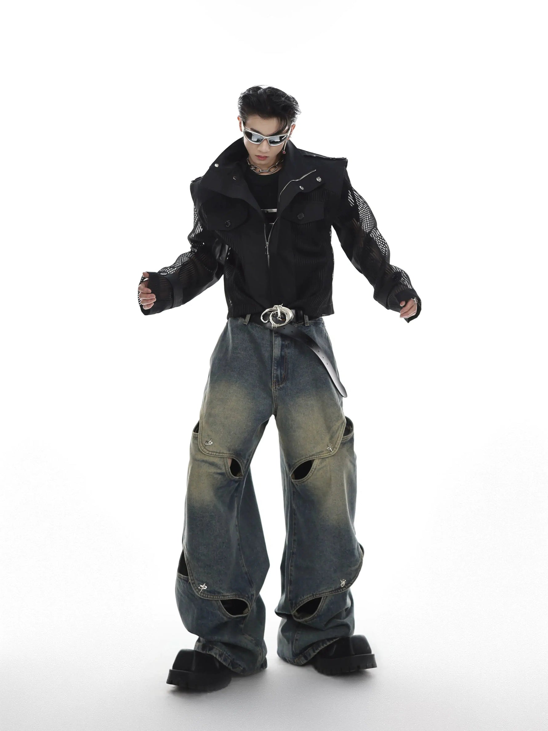 Heavy Distressed Wide-Leg Jeans