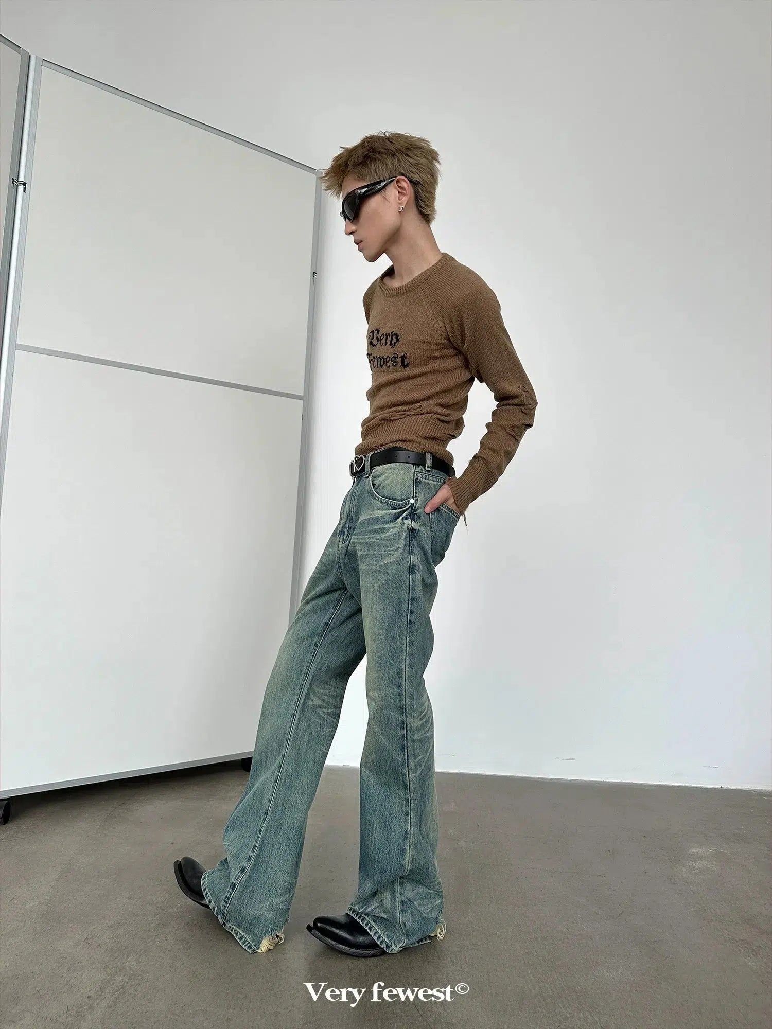 Distressed Wide-Leg Jeans