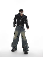 Heavy Distressed Wide-Leg Jeans