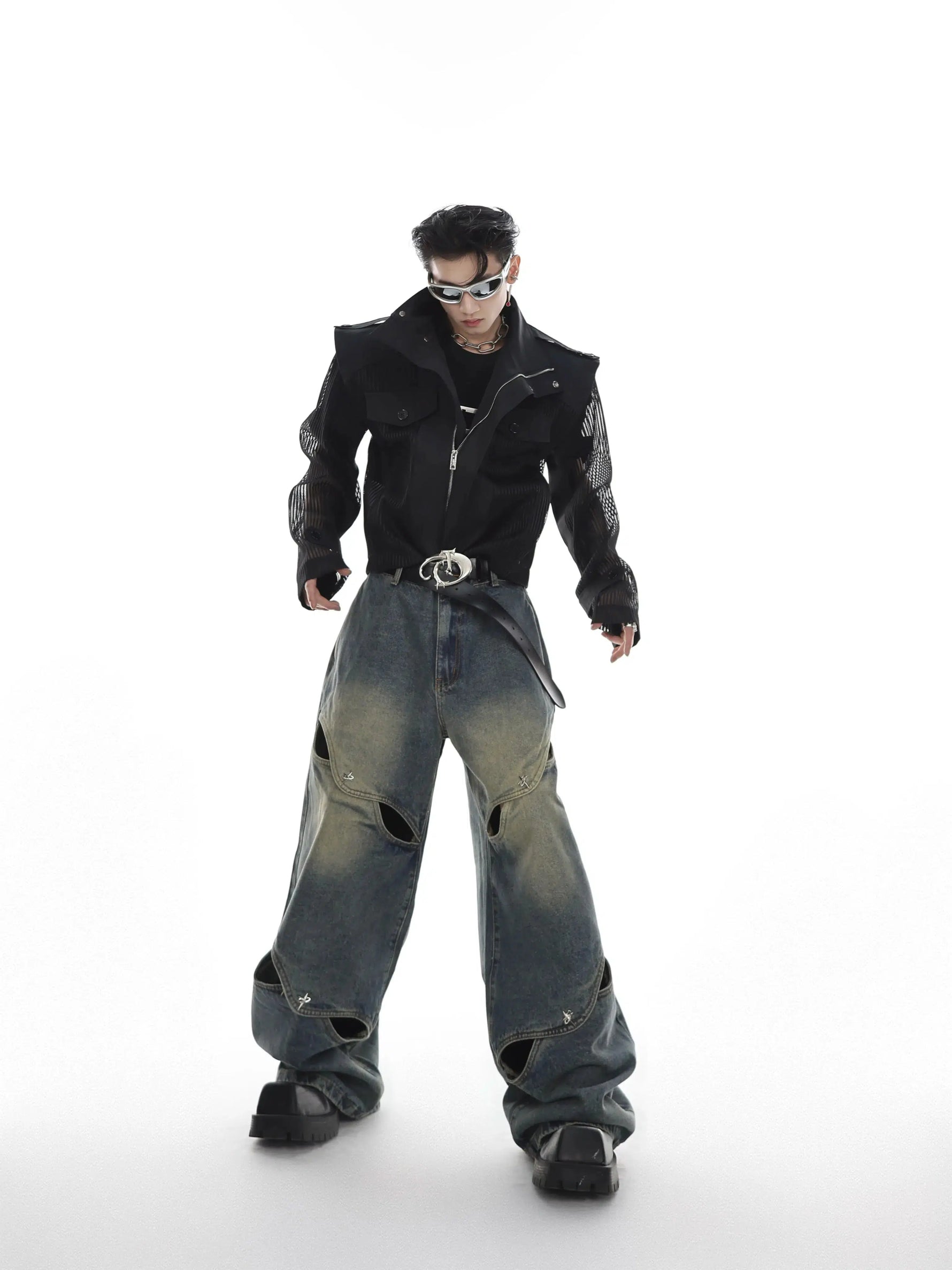 Heavy Distressed Wide-Leg Jeans