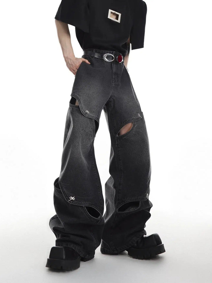 Heavy Distressed Wide-Leg Jeans