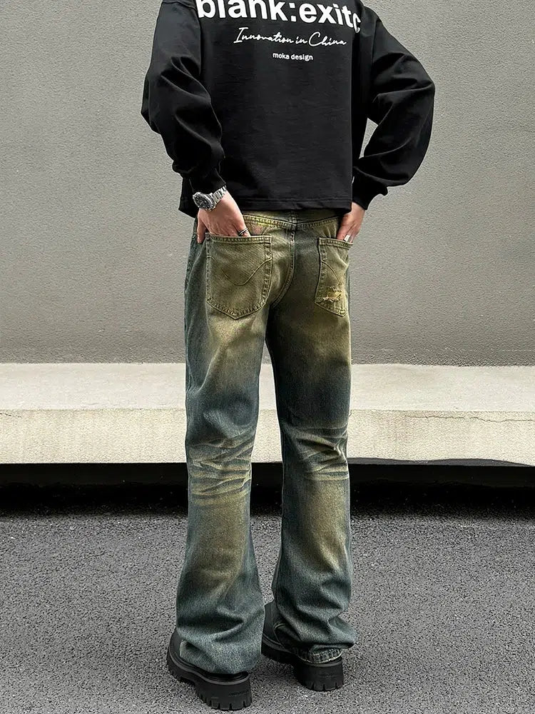 Distressed Yellow Mud Dye Straight Jeans