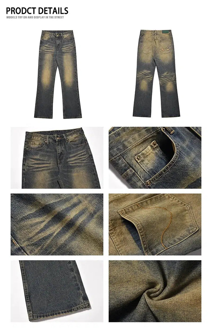 Distressed Yellow Mud Dye Straight Jeans