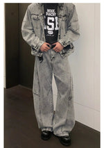 Distressed Zipper Hooded Denim Jacket Pants Suit