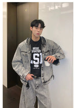 Distressed Zipper Hooded Denim Jacket Pants Suit