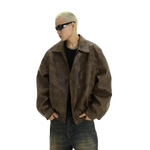 Distressed Zipper Leather Jacket