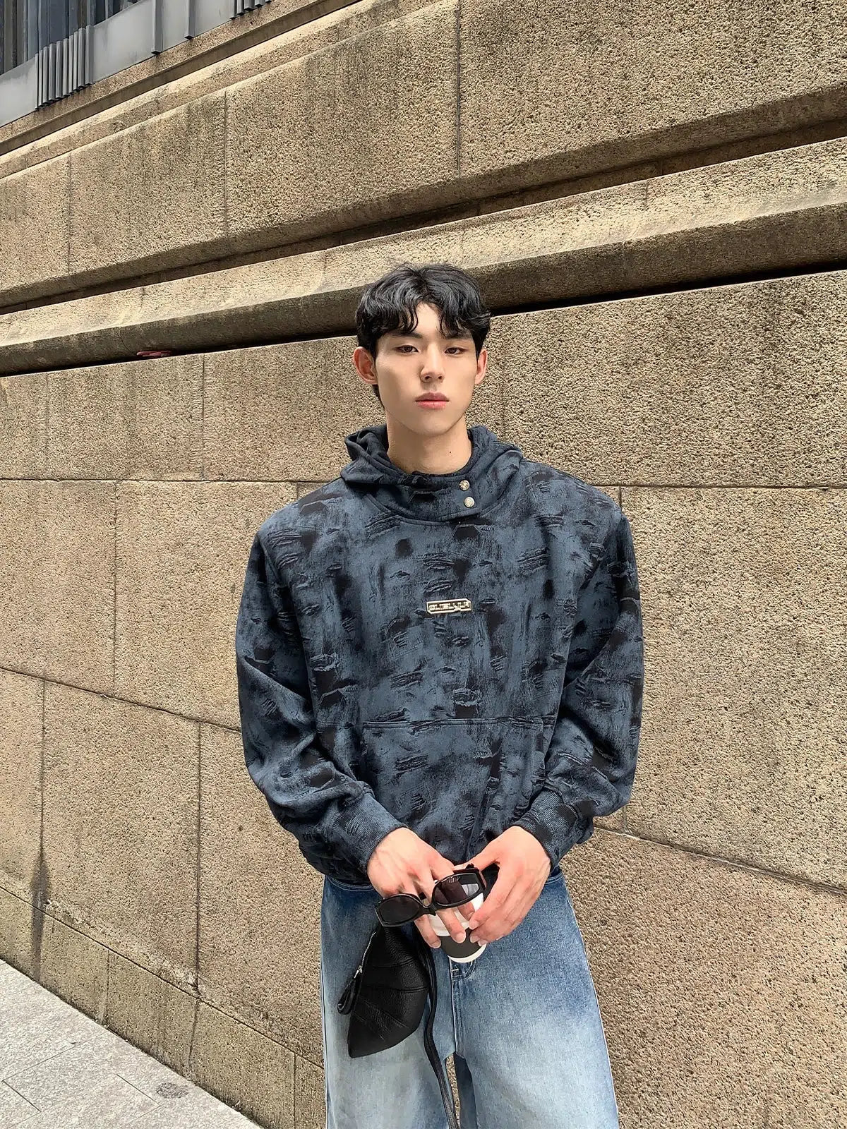 Distressed printing Hoodies with Front Pocket