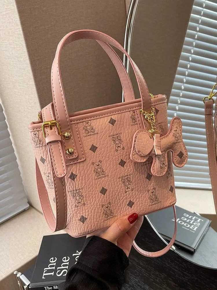 Dog Charm Patterned Bucket Bag