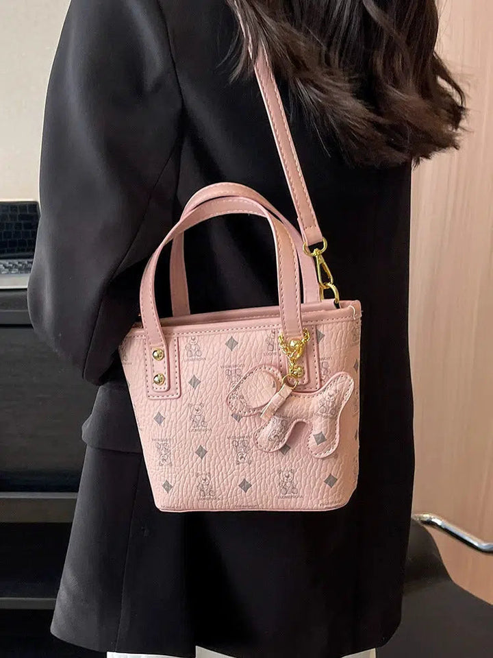 Dog Charm Patterned Bucket Bag
