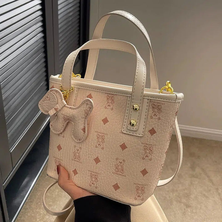 Dog Charm Patterned Bucket Bag