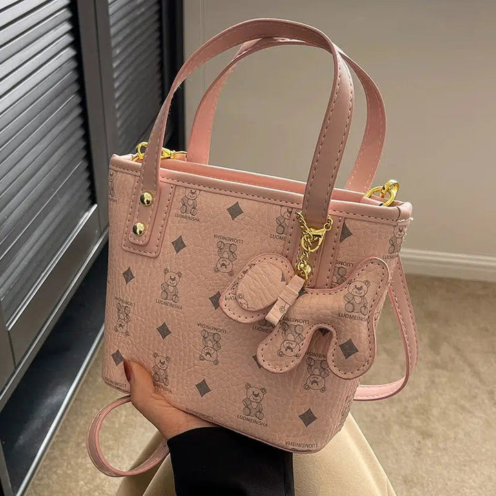 Dog Charm Patterned Bucket Bag