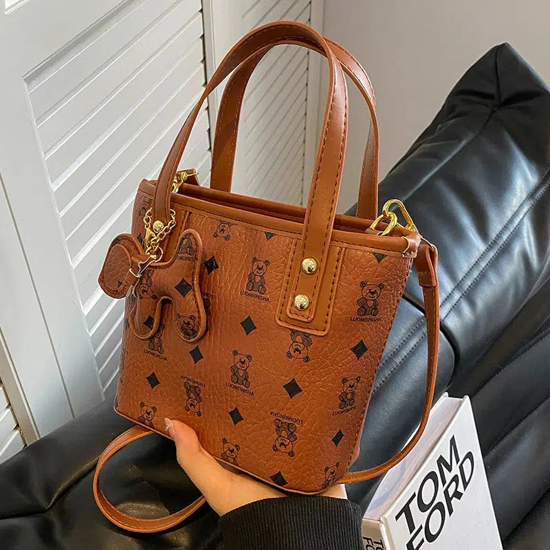 Dog Charm Patterned Bucket Bag