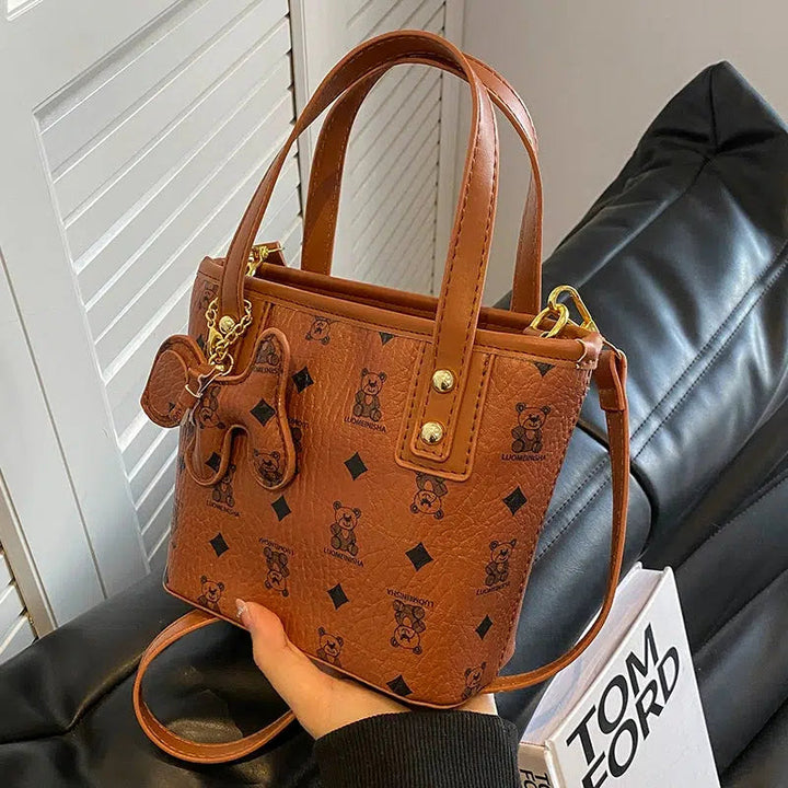 Dog Charm Patterned Bucket Bag