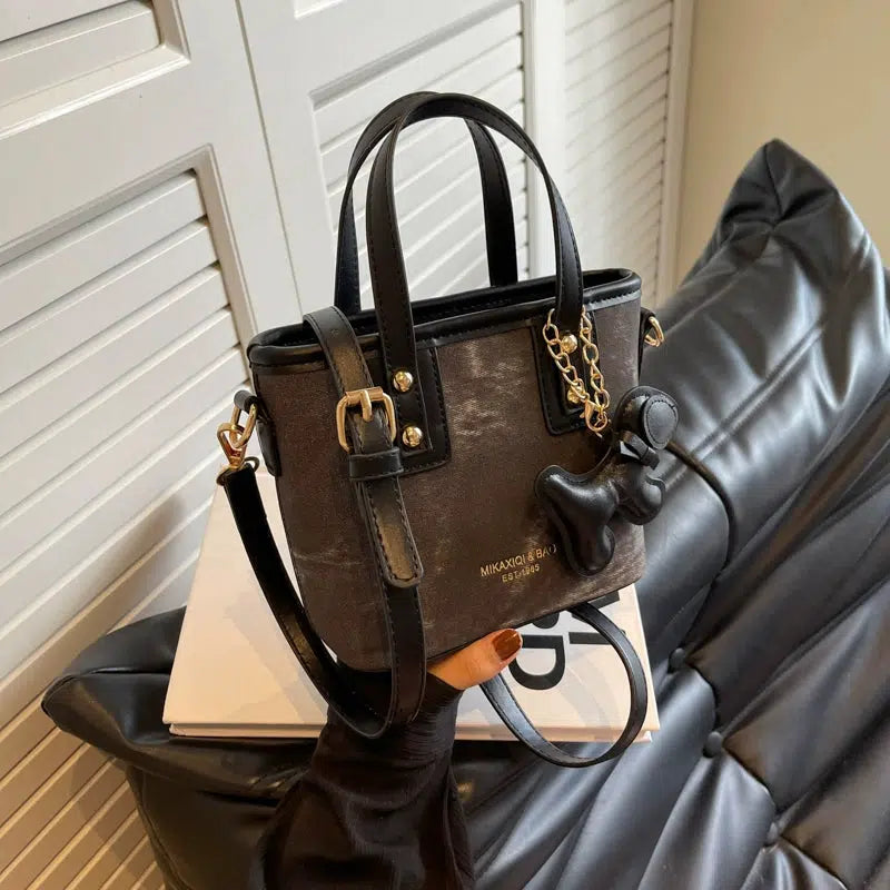 Dog Tag Charm Bucket Shaped Bag