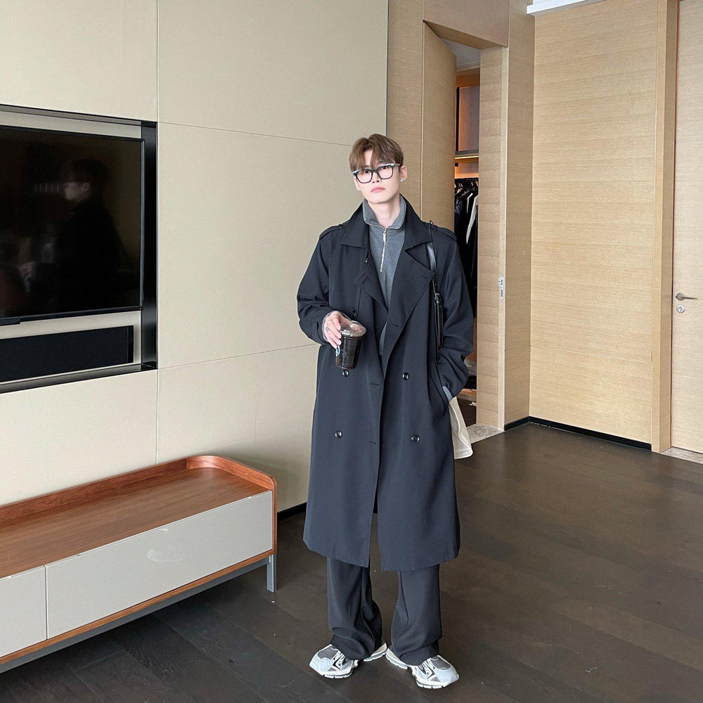 Double-Breasted Belted Long Trench Coat